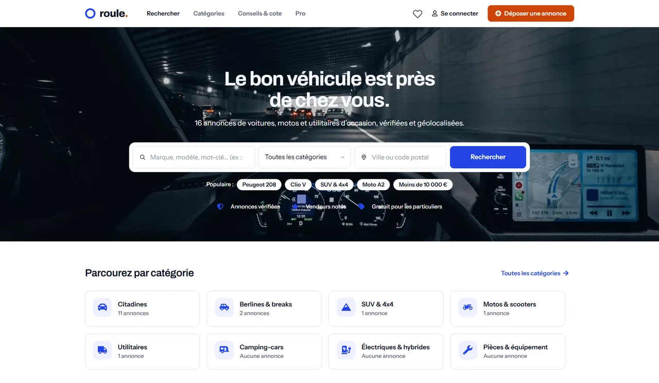 Roule — modèle de site d'annonces de véhicules